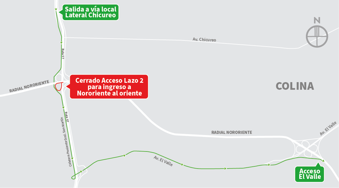 Cierre Lazo 2, ingreso desde Ruta 57 a Nororiente al Oriente