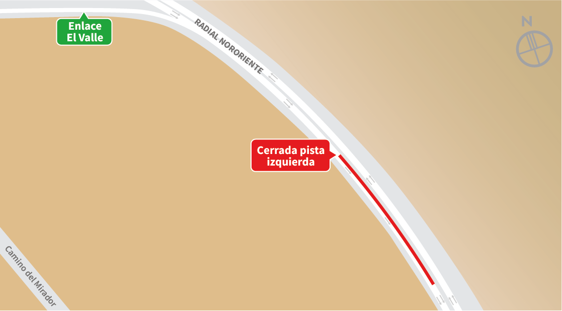 Cierre pista izquierda al oriente, sector Enlace del Valle, Colina