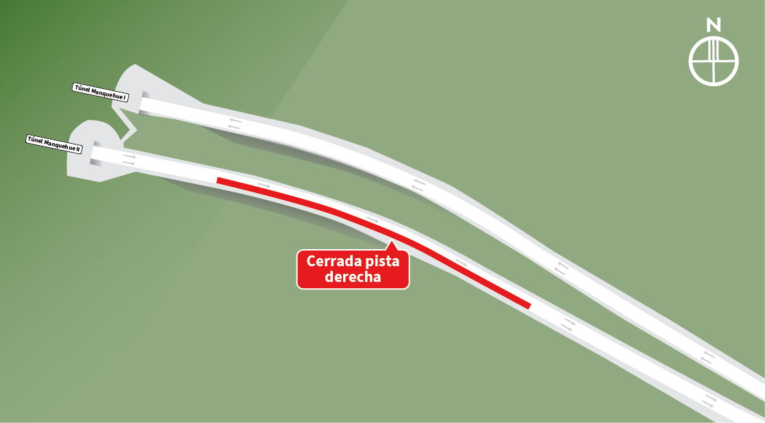 Cierre pista derecha al oriente, sector Túnel Manquehue II, Colina