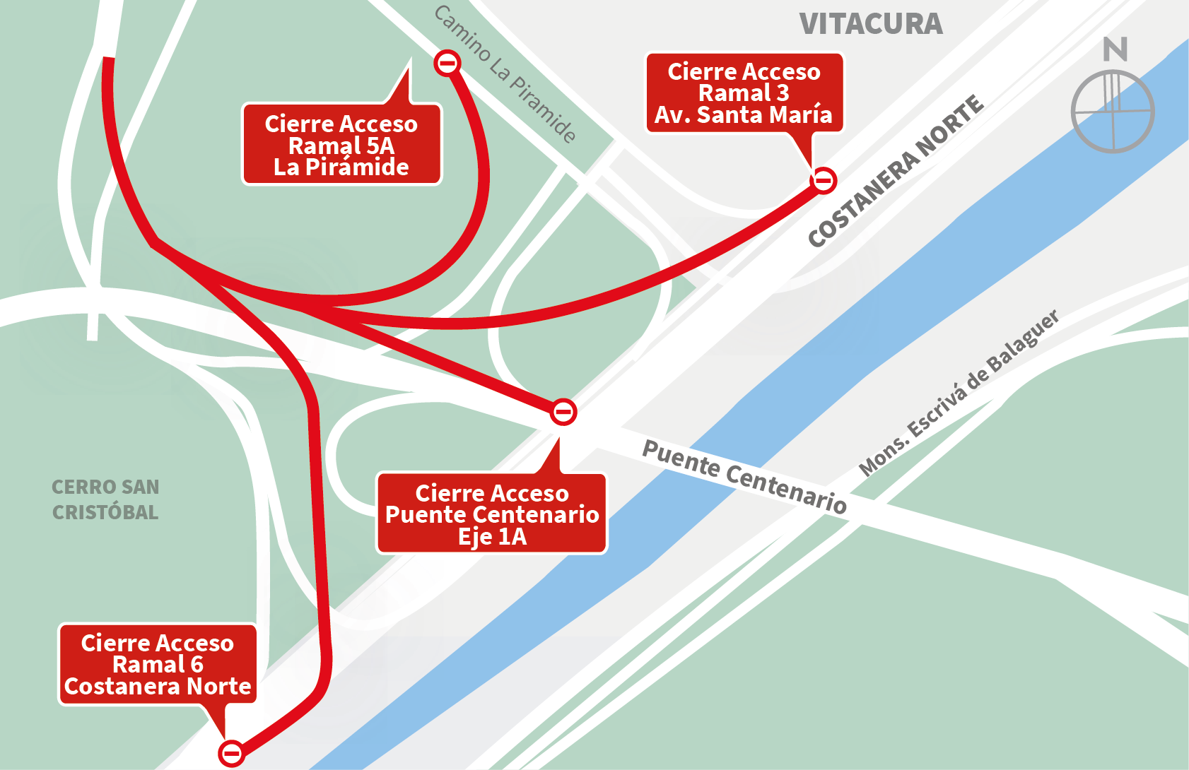 Cierre nocturno en dirección al poniente tramo Vitacura – Colina jueves 10 de septiembre
